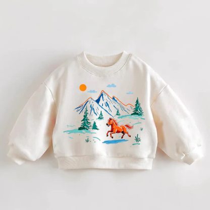 Baby Toddler Running Horse Print Cream Sweatshirt - Cream - 3-5T - image 1