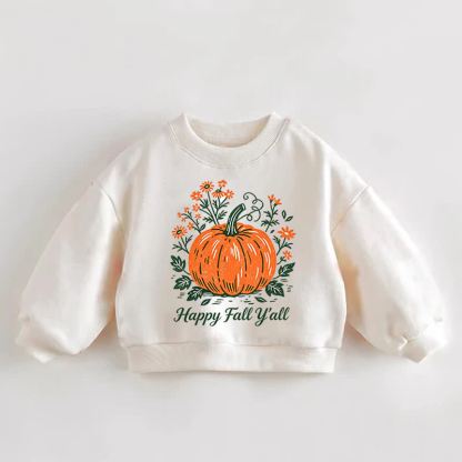 HAPPY FALL Y'ALL Baby Toddler Pumpkin and Flower Print Cream Sweatshirt - Cream - 3-5T - image 1