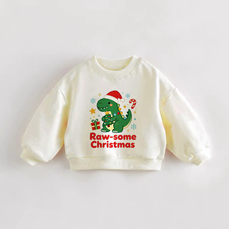 RAW-SOME CHRISTMAS Baby Toddler Dino Print Cream Sweatshirt - Cream - 3-5T - image 1