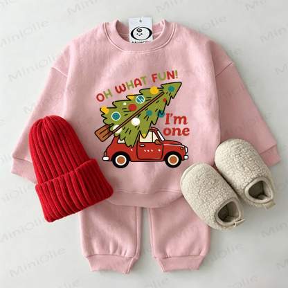 OH WHAT FUN! I'M ONE Baby Christmas Tree Car Pink Sweatshirt 2-piece Set - Pink - 2-3T - image 1
