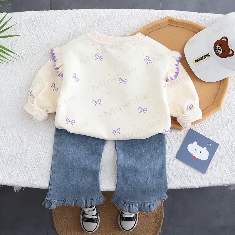 Toddler Baby Girl Tulle Bow Patch Top and Jeans 2-pieceSet - image 4