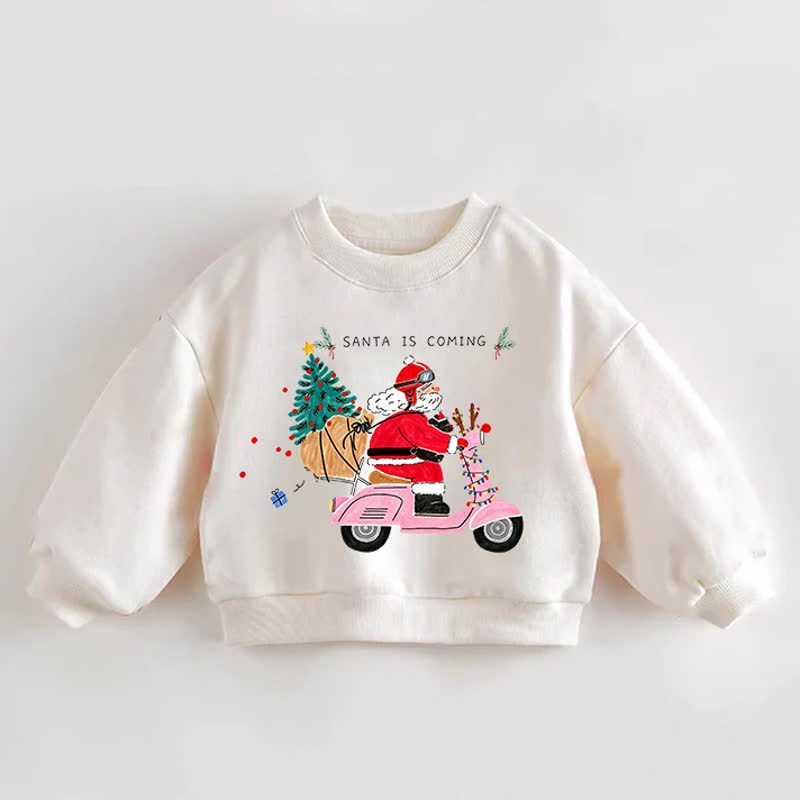 SANTA IS COMING Baby Toddler Driving Santa Cream Sweatshirt - Cream - 3-5T - image 1