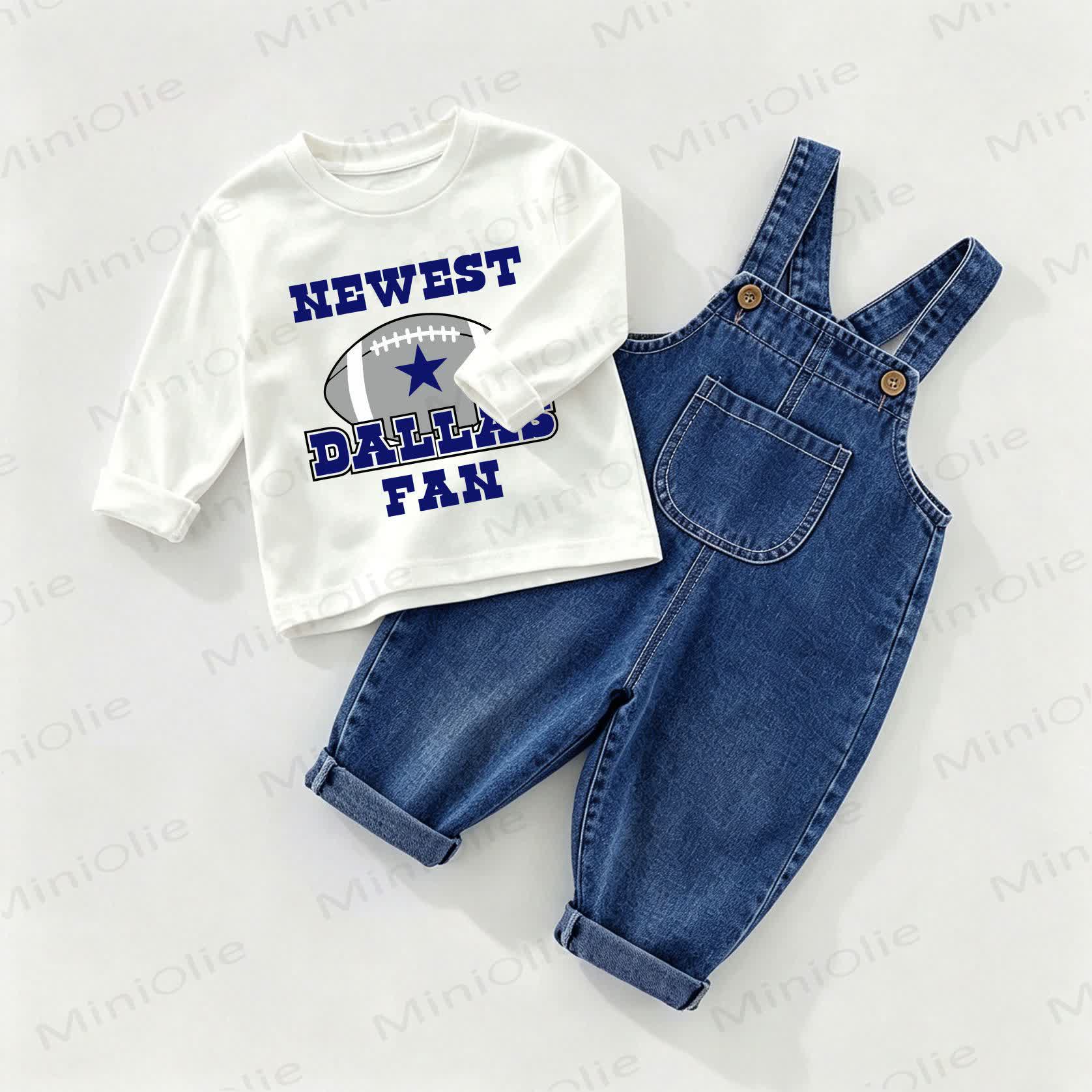 NEWEST DALLSA FAN Baby Rugby Football Denim Overalls and Tee 2-piece Set - White&Blue - 2-3T - image 1