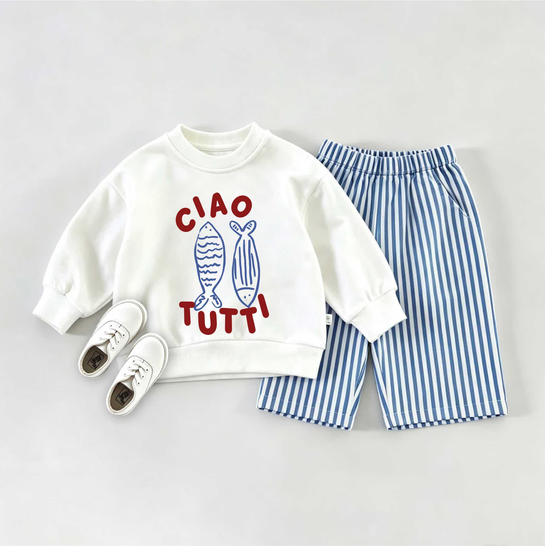 CIAO TUTTI Baby Fish Sweatshirt and Striped Pants Set - White&Blue - 2-3T - image 1