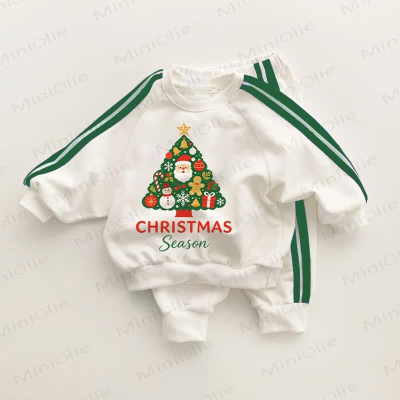CHRISTMAS SEASON Baby Toddler Christmas Tree Green Striped 2-piece Set - White&Green - 3-5T - image 1
