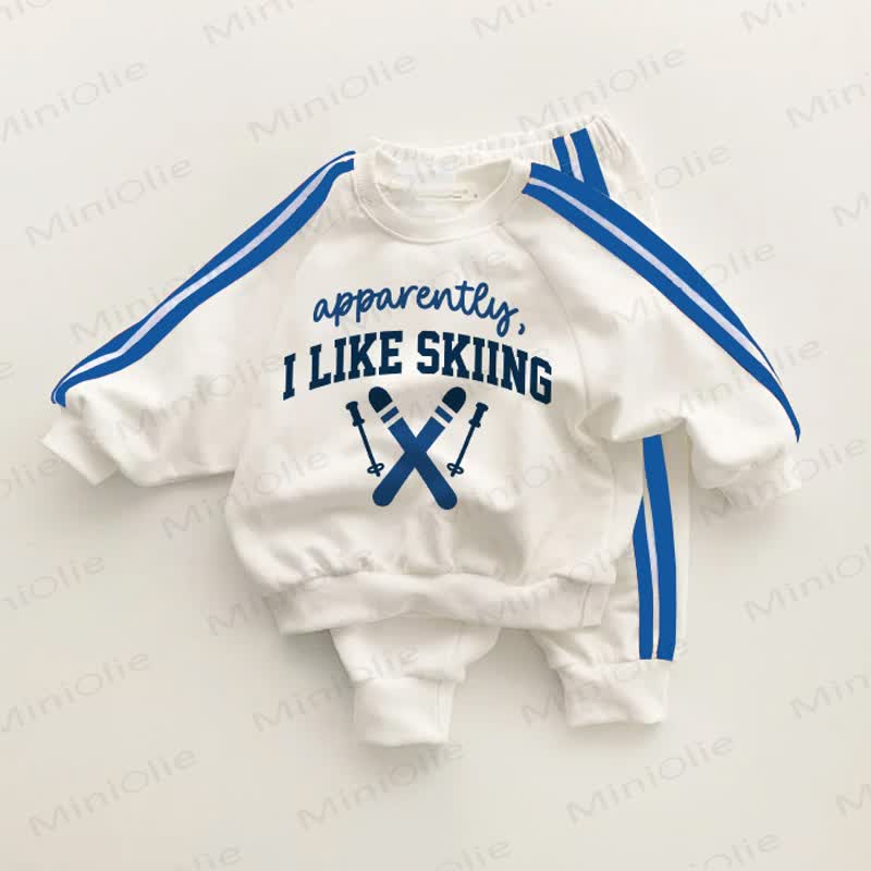 APPARENTLY, I LIKE SKIING Baby Blue Striped 2-piece Set - White&Blue - 3-5T - image 1