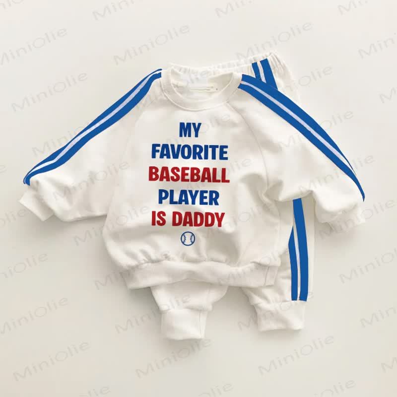 MY FAVORITE BASEBALL PLAYER IS DADDY Baby Blue Striped 2-piece Set - White&Blue - 3-5T - image 1
