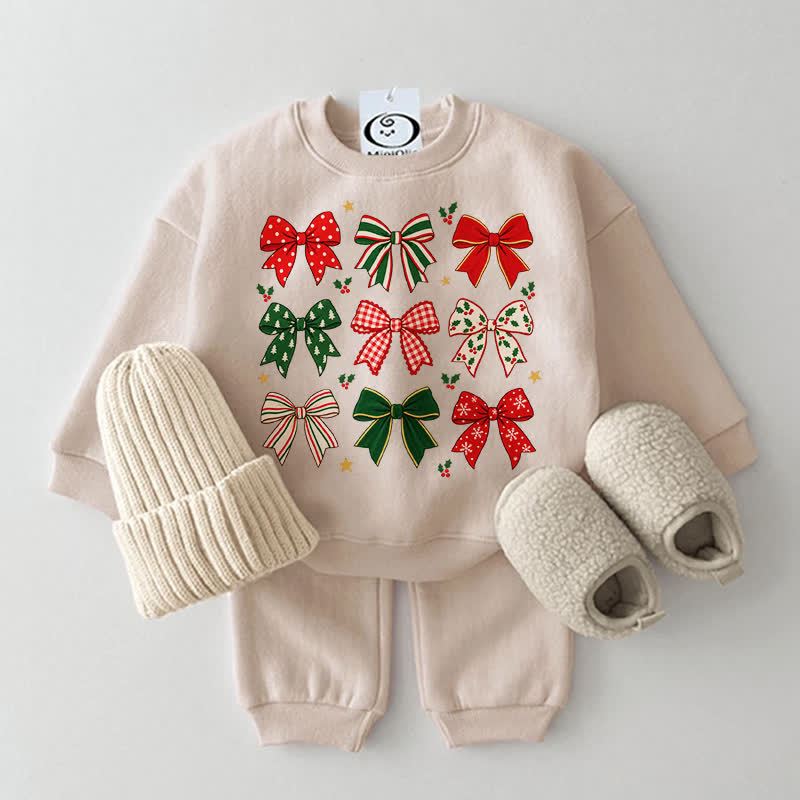 Baby Bow Print Sweatshirt 2-piece Set - Beige - 2-3T - image 1