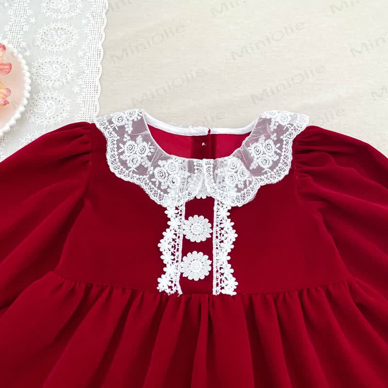Toddler Girl Velvet Lace Collar Long Sleeve Dress - image 7