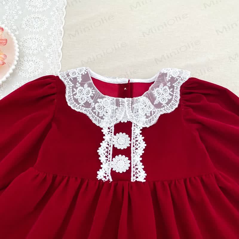 Toddler Girl Velvet Lace Collar Long Sleeve Dress - image 7