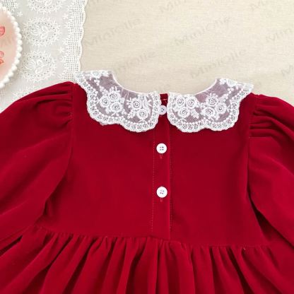 Toddler Girl Velvet Lace Collar Long Sleeve Dress - image 8