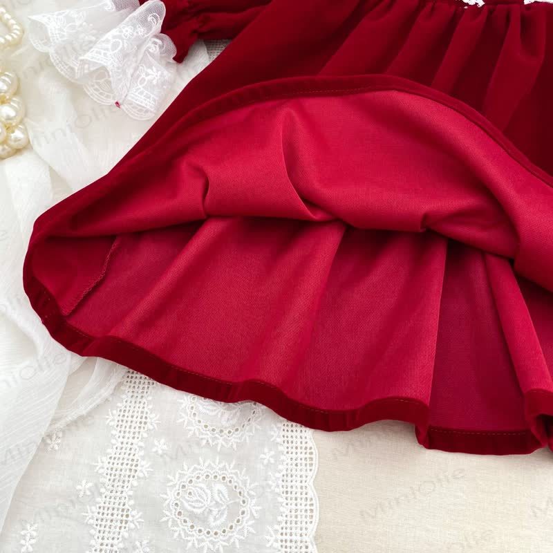 Toddler Girl Velvet Lace Collar Long Sleeve Dress - image 11