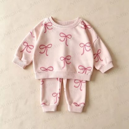 Toddler Girl Bow Print Sweatshirt and Jogger 2-piece Set - Pink - 8-10T - image 3