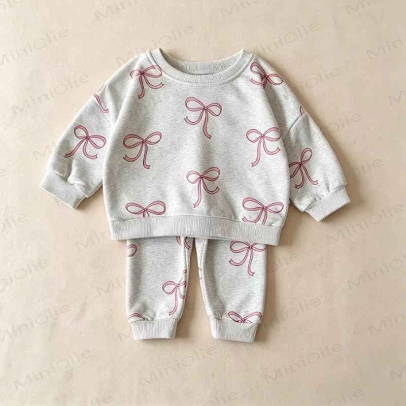 Toddler Girl Bow Print Sweatshirt and Jogger 2-piece Set - Gray - 8-10T - image 4