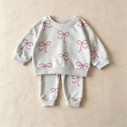 Toddler Girl Bow Print Sweatshirt and Jogger 2-piece Set - Gray - 8-10T - image 4