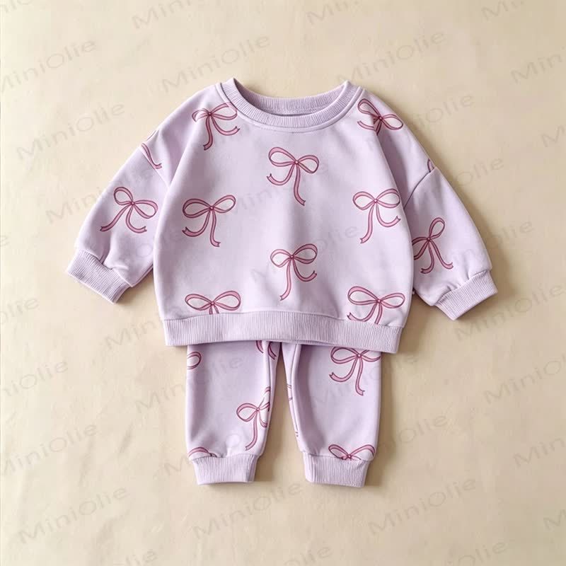 Toddler Girl Bow Print Sweatshirt and Jogger 2-piece Set - Purple - 8-10T - image 5