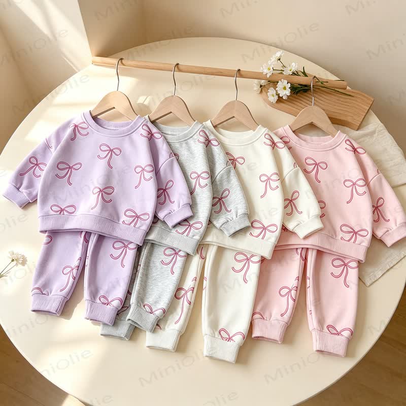Toddler Girl Bow Print Sweatshirt and Jogger 2-piece Set - image 7