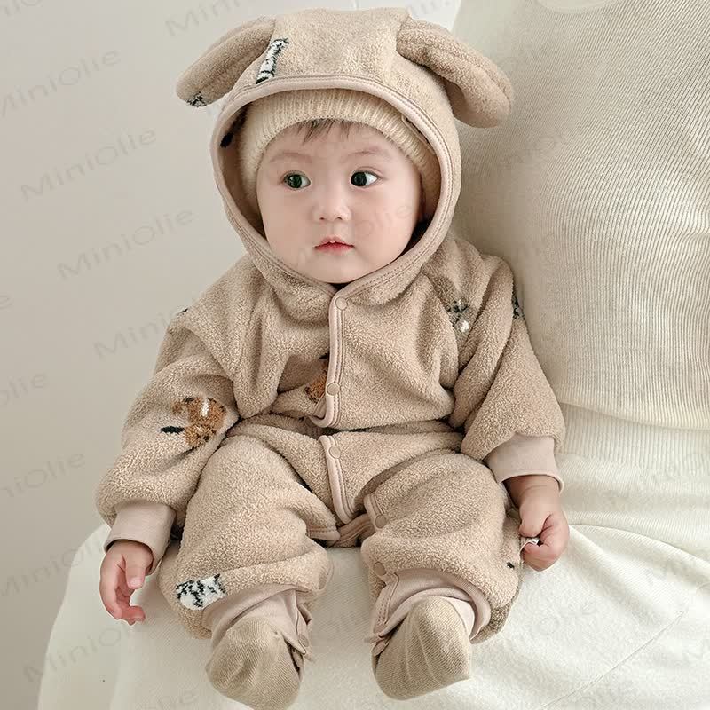 Baby Heart/Animal Plush Hooded Romper - Khaki Puppy - 2-3T - image 4