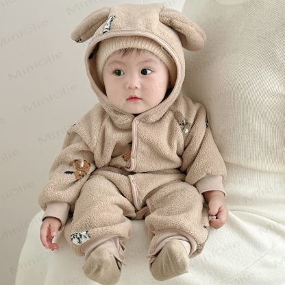 Baby Heart/Animal Plush Hooded Romper - Khaki Puppy - 2-3T - image 4
