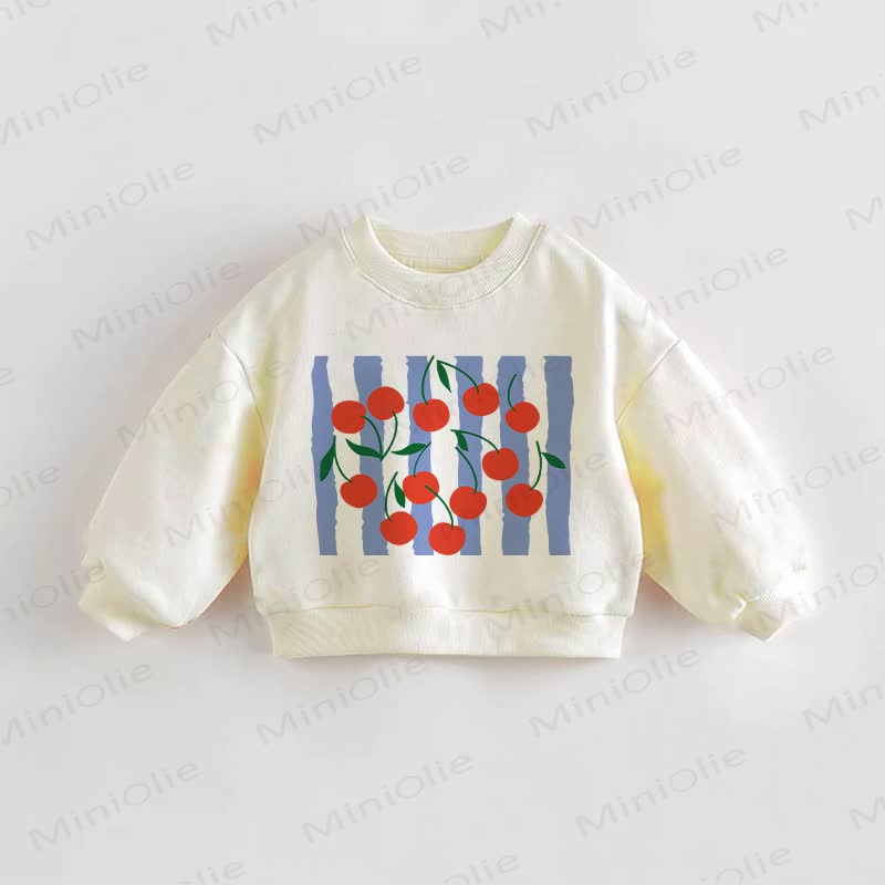 Baby Toddler Blue Striped Cherry Cream Sweatshirt - Cream - 3-5T - image 1