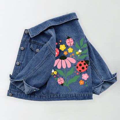 Toddler Kid Bugs and Flowers Print Denim Jacket - Blue - 10-11T - image 1
