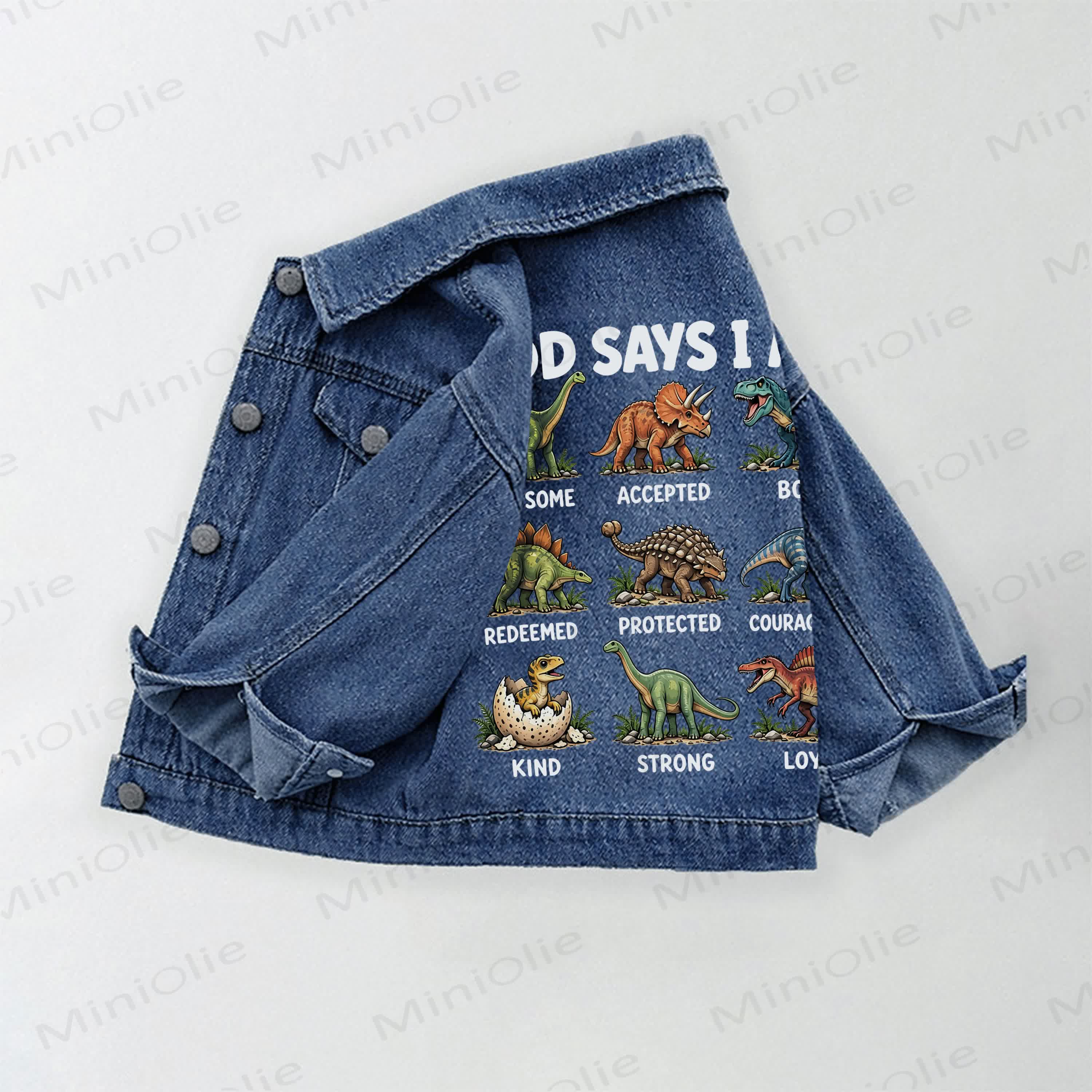 GOD SAYS I AM Toddler Kid Dinosaurs Denim Jacket - Blue - 10-11T - image 1