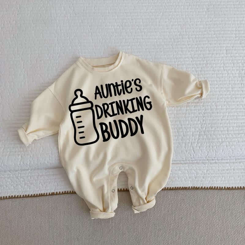 AUNTIE'S DRINKING BUDDY Baby Toddler Bottle Print Beige Romper - Beige - 2-3T - image 1
