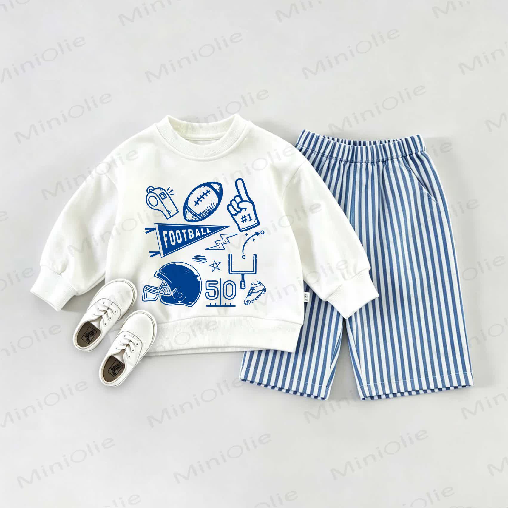 FOOTBALL Baby Rugby Sweatshirt and Striped Pants Set - White&Blue - 2-3T - image 1