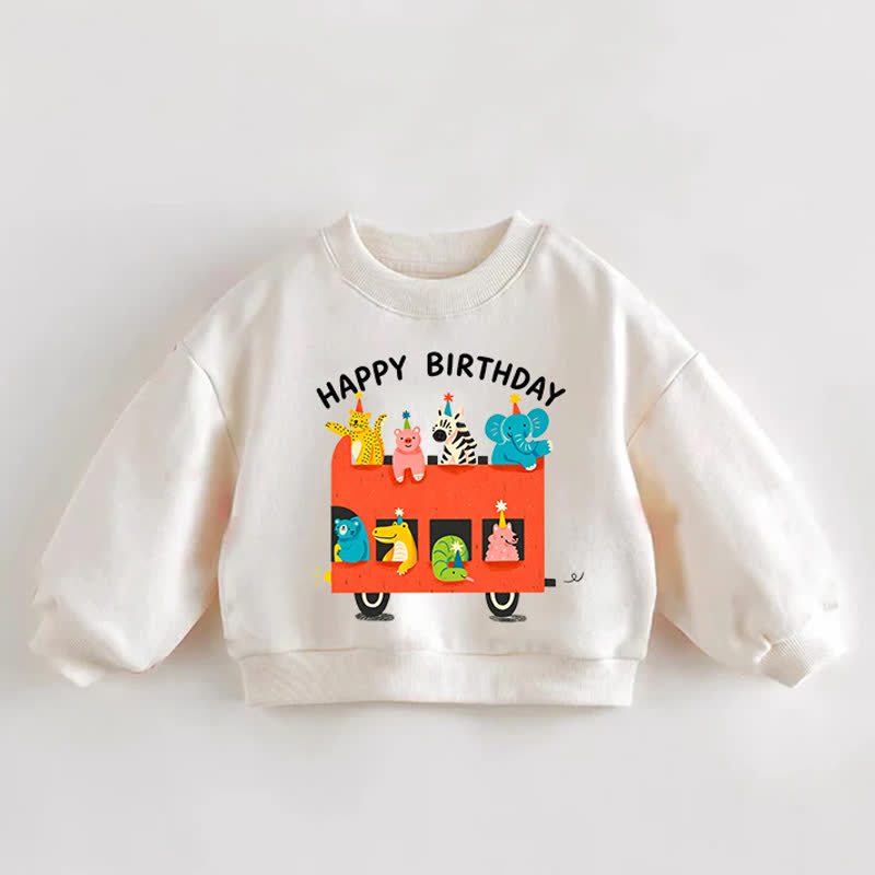 HAPPY BIRTHDAY Baby Toddler Animal Bus Print Cream Sweatshirt - Cream - 3-5T - image 1