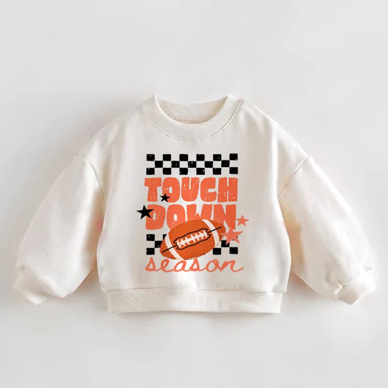 TOUCH DOWN SEASON Baby Toddler Footbball  Print Cream Sweatshirt - Cream - 3-5T - image 1