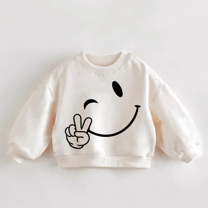 Baby Toddler Smiley Face Peace Sign Print Cream Sweatshirt - Cream - 3-5T - image 1