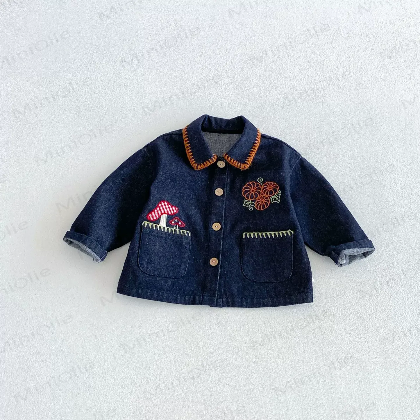 Baby Toddler Girl Mushroom Denim Jacket - Navy - 6-7T - image 6