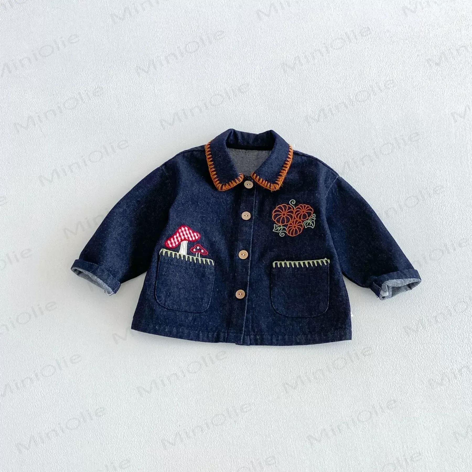 Baby Toddler Girl Mushroom Denim Jacket - Navy - 6-7T - image 6