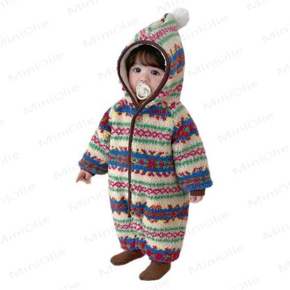 Baby Fair Isle Fleece Lined Hooded Winter Romper - image 2