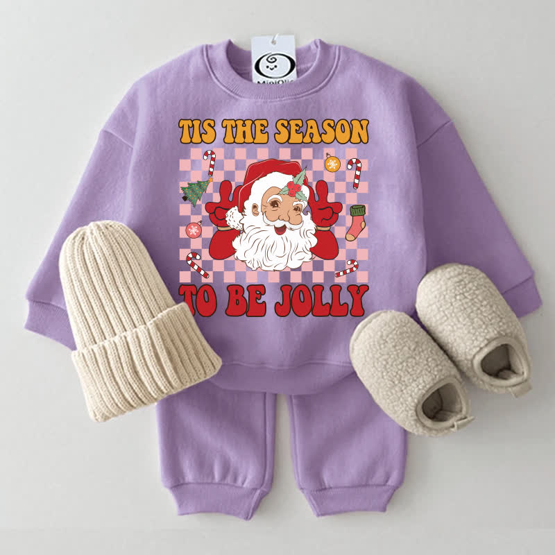 TIS THE SEASON TO BE JOLLY Baby Santa Print Sweatshirt 2-piece Set - Purple - 2-3T - image 2