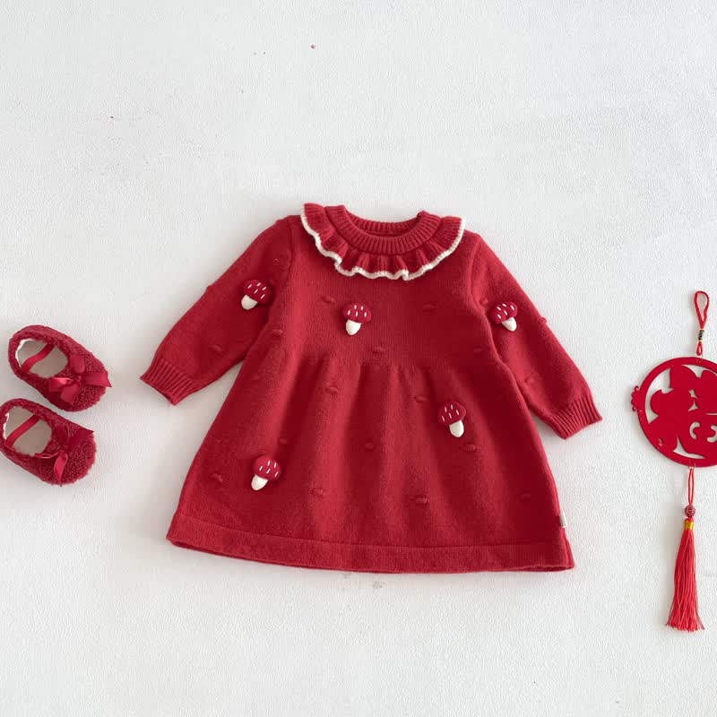 Baby Toddler Ruffle Collar Mushroom Dress - Red - 4-5T - image 3