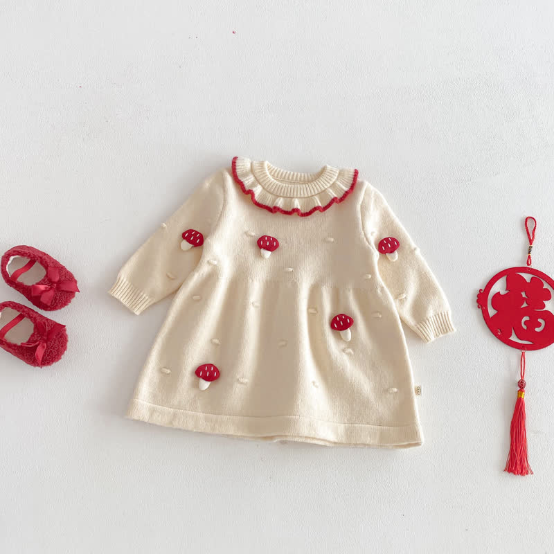 Baby Toddler Ruffle Collar Mushroom Dress - Beige - 4-5T - image 5
