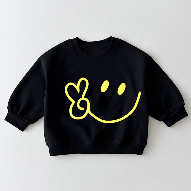 Baby Toddler Smiley Face Peace Sign Print Black Sweatshirt - Black - 3-5T - image 1