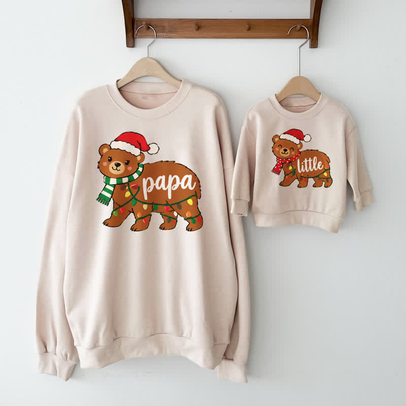 PAPA/MAMA/LITTLE Christmas Bear Daddy/Mommy and Me Sweatshirt - Beige - PAPA Sweatshirt: XL - image 1