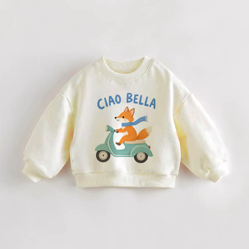 CIAO BELLA Baby Toddler Driving Fox Cream Sweatshirt - Cream - 3-5T - image 1
