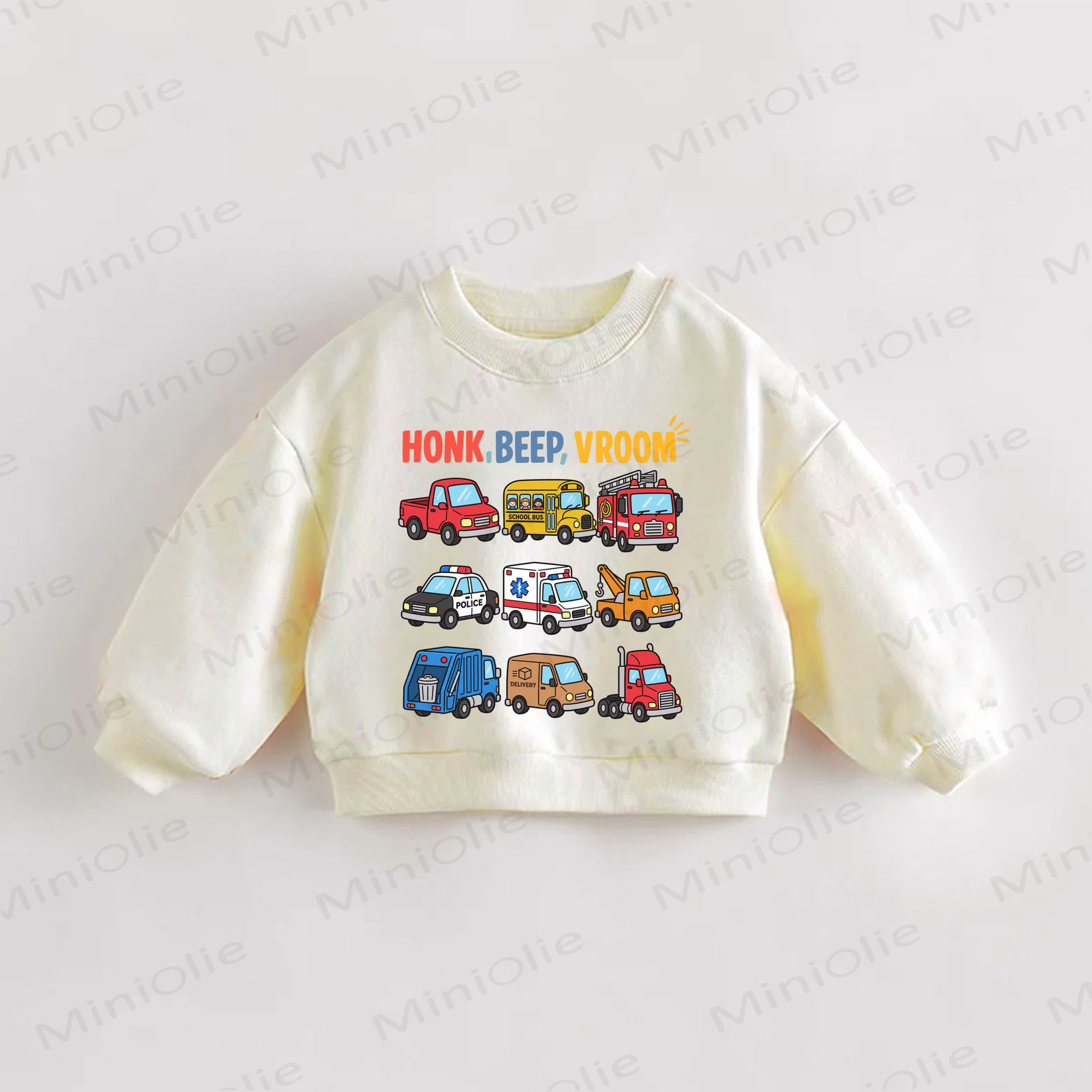 HONK,BEEP,VROOM Baby Toddler Car Print Cream Sweatshirt - Cream - 3-5T - image 1