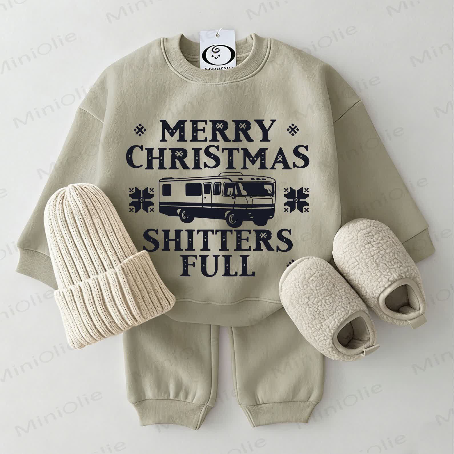 MERRY CHRISTMAS SHITTERS FULL Baby Car Green Sweatshirt 2-piece Set - Grey Green - 2-3T - image 1