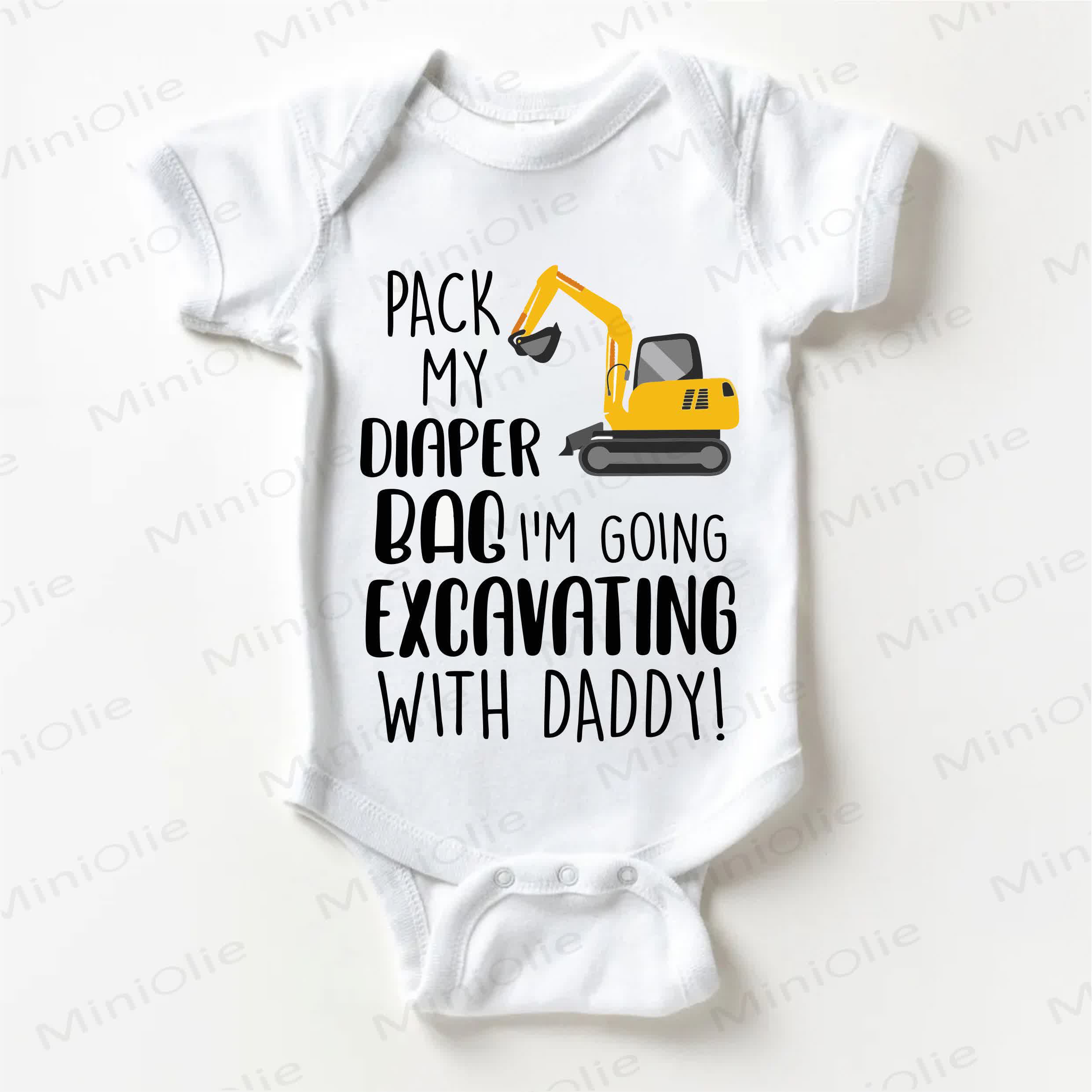 PACK MY DIAPER BAG I'M GOING EXCAVATING WITH DADDY! Baby Truck White Bodysuit - White - 18-24M - image 1