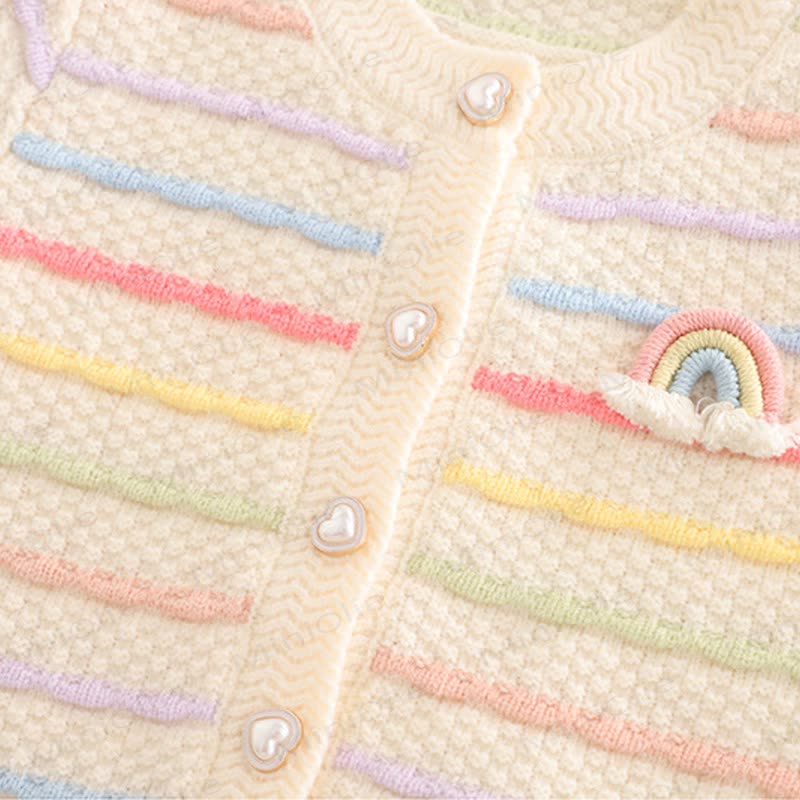Toddler Girl Rainbow Knit Cardigan and Denim Pants 3-piece Set - image 6