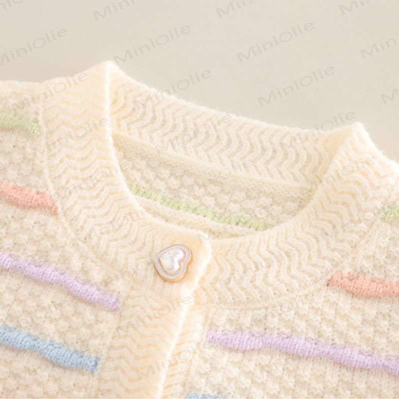 Toddler Girl Rainbow Knit Cardigan and Denim Pants 3-piece Set - image 5