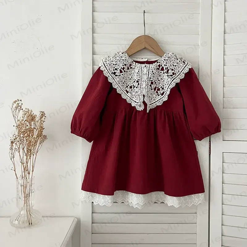 Toddler Girl Christmas Collar Long Sleeve Dress - Red - 6-7T - image 1