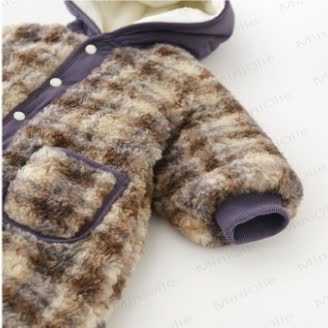 Baby Plaid Fleece Lined Hooded Romper with Bag - image 7
