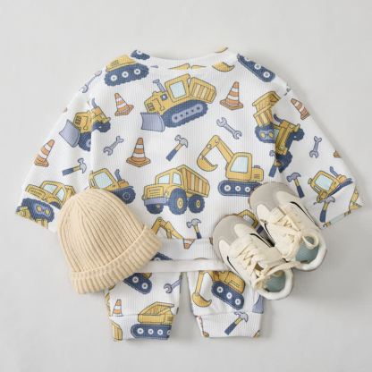 Baby White Construction Vehicle Print Waffle 2-piece Set - image 2