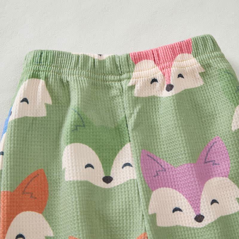 Baby Green Multicolor Cartoon Fox Print Waffle 2-piece Set - image 3