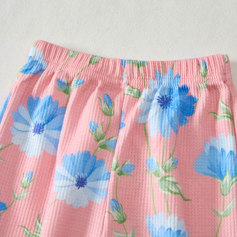 Baby Pink Blue Floral Print Waffle 2-piece Set - image 3